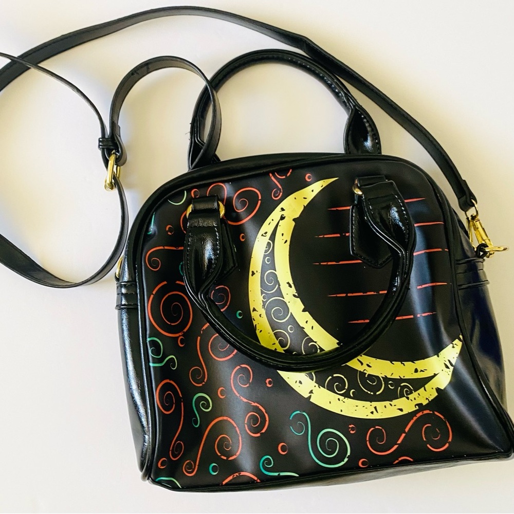 MOON PRINT Black Purse Handbag Shoulder Crossbody Whimsigoth Celestial Festival - Picture 2 of 12